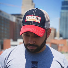 Load image into Gallery viewer, Red/ Navy Mesh Trucker Hat